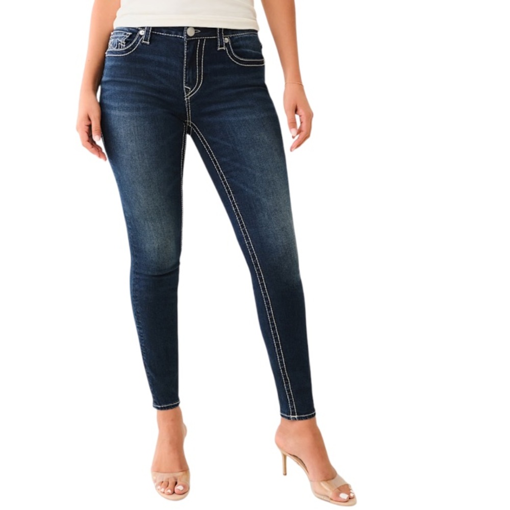 True Religion Jeans Mid Rise Big T Curvy Skinny Jean Jennie Dark Denim Size 29